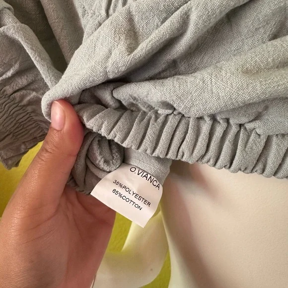 O.VIANCA Large Light Green Tie-Front Cropped Blouse - Picture 5 of 5